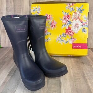 NEW Joules Women's 10 Welly Navy Purple Rain Boots EU 42 UK 8 Waterproof